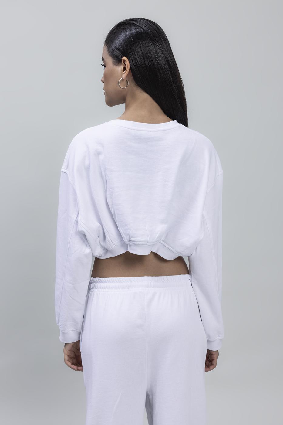 Bayan Beyaz Crop Sweatshirt