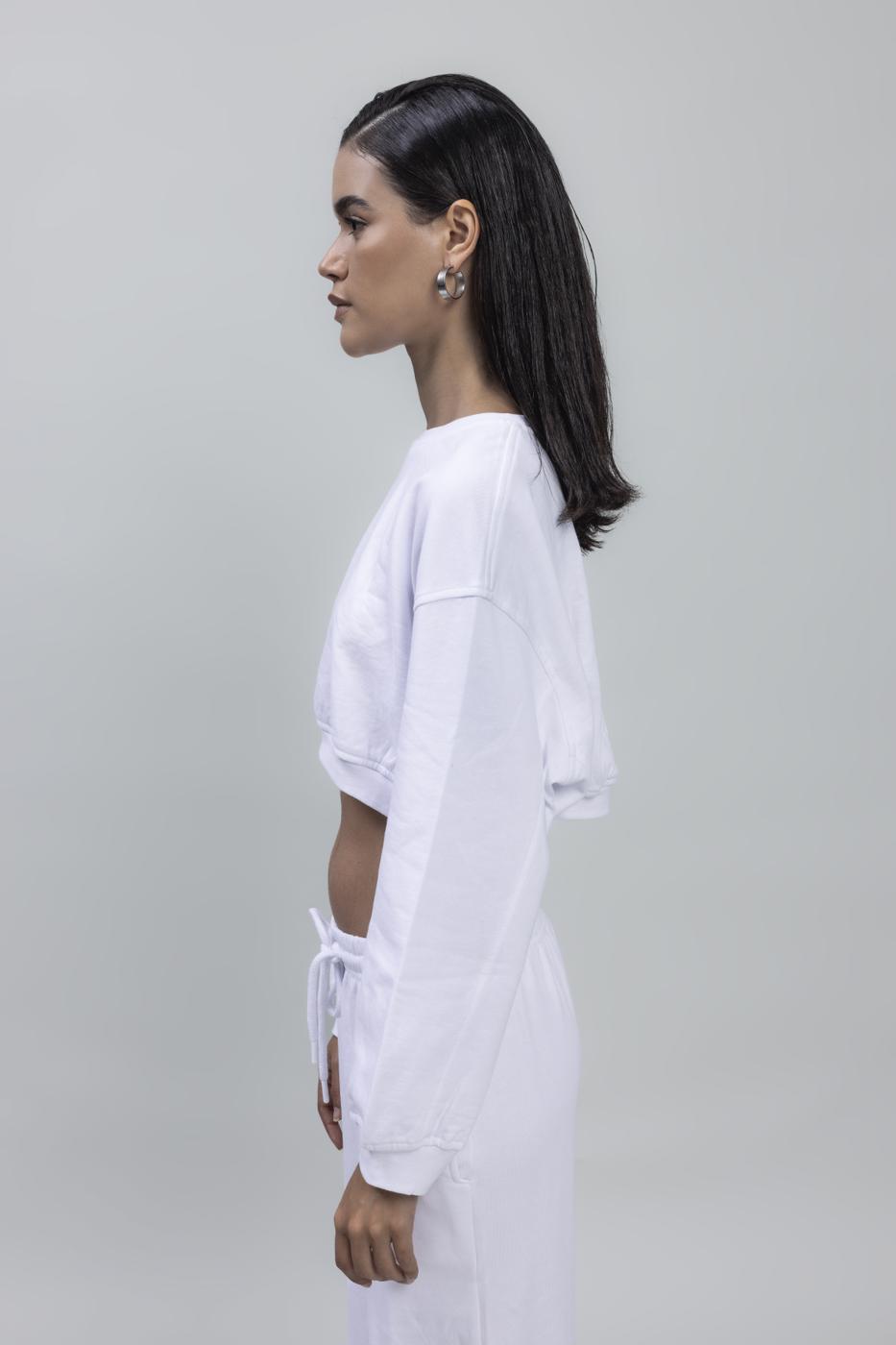 Bayan Beyaz Crop Sweatshirt