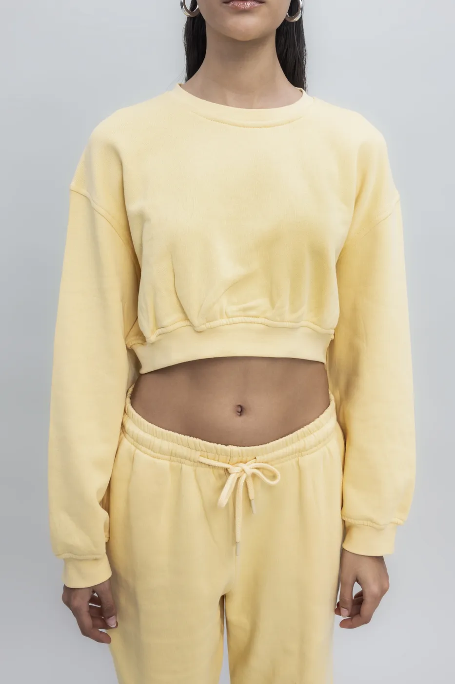 Bayan Sarı Crop Sweatshirt
