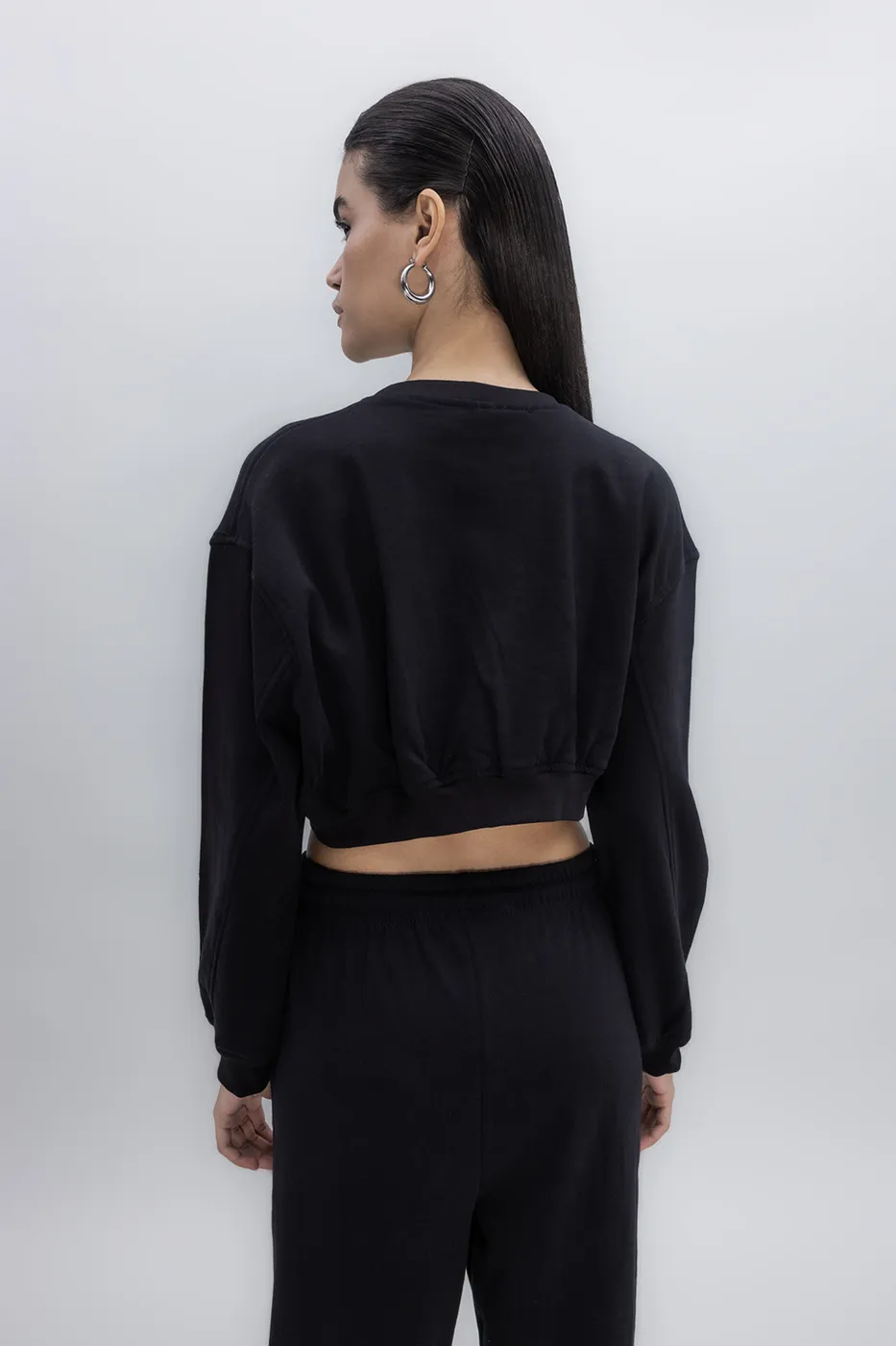 Bayan Siyah Crop Sweatshirt