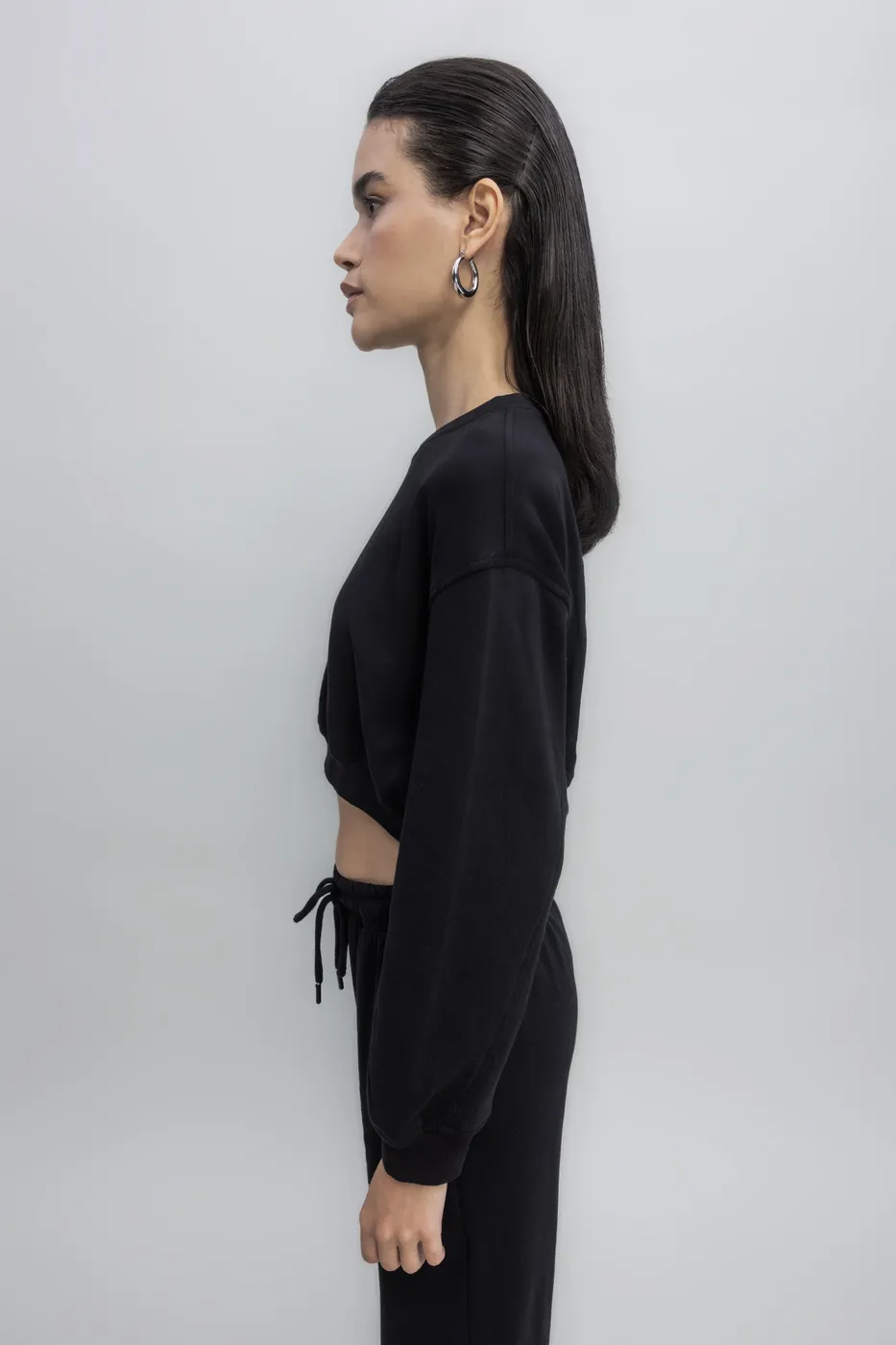 Bayan Siyah Crop Sweatshirt
