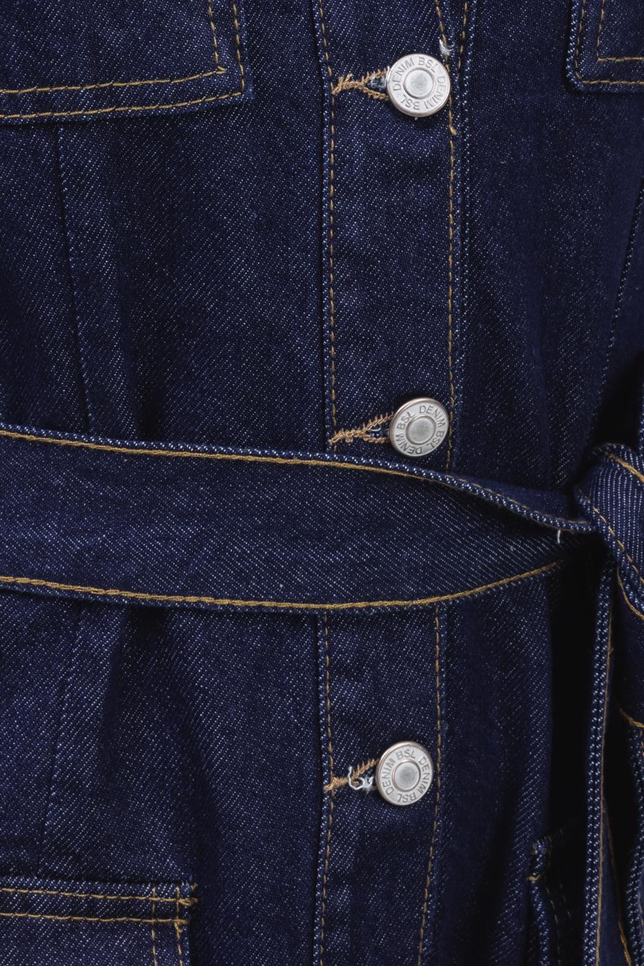 Bayan Lacivert Cepli Denim Midi Elbise