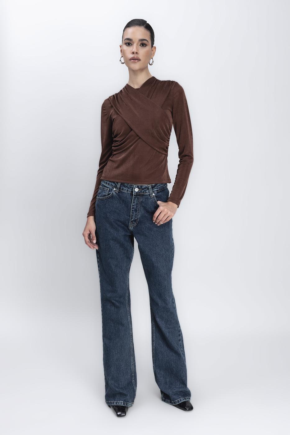 Bayan Lacivert İspanyol Paça Denim Pantolon