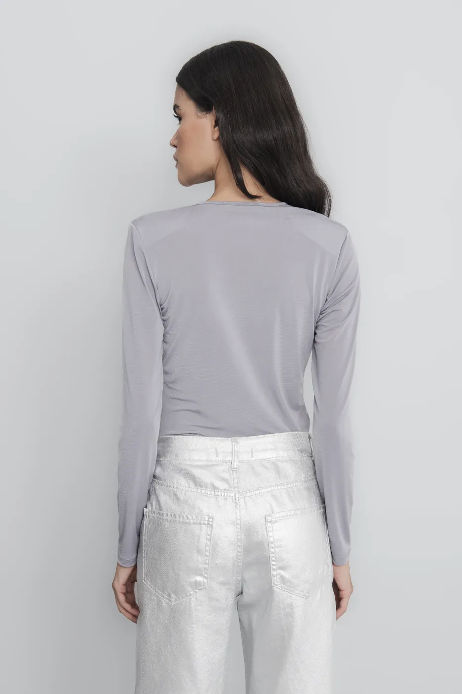 Bayan Gri Kruvaze Bodysuit