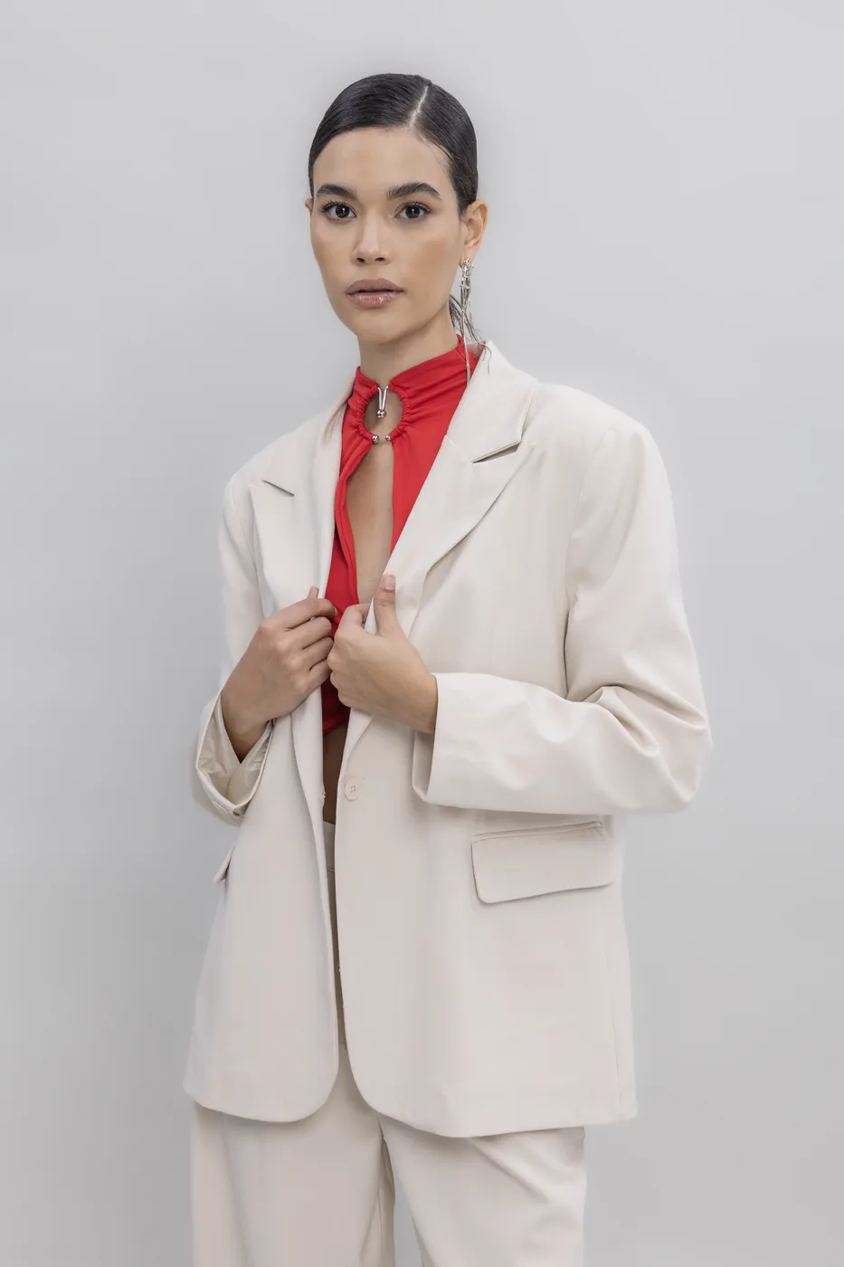 Bayan Krem Blazer Ceket