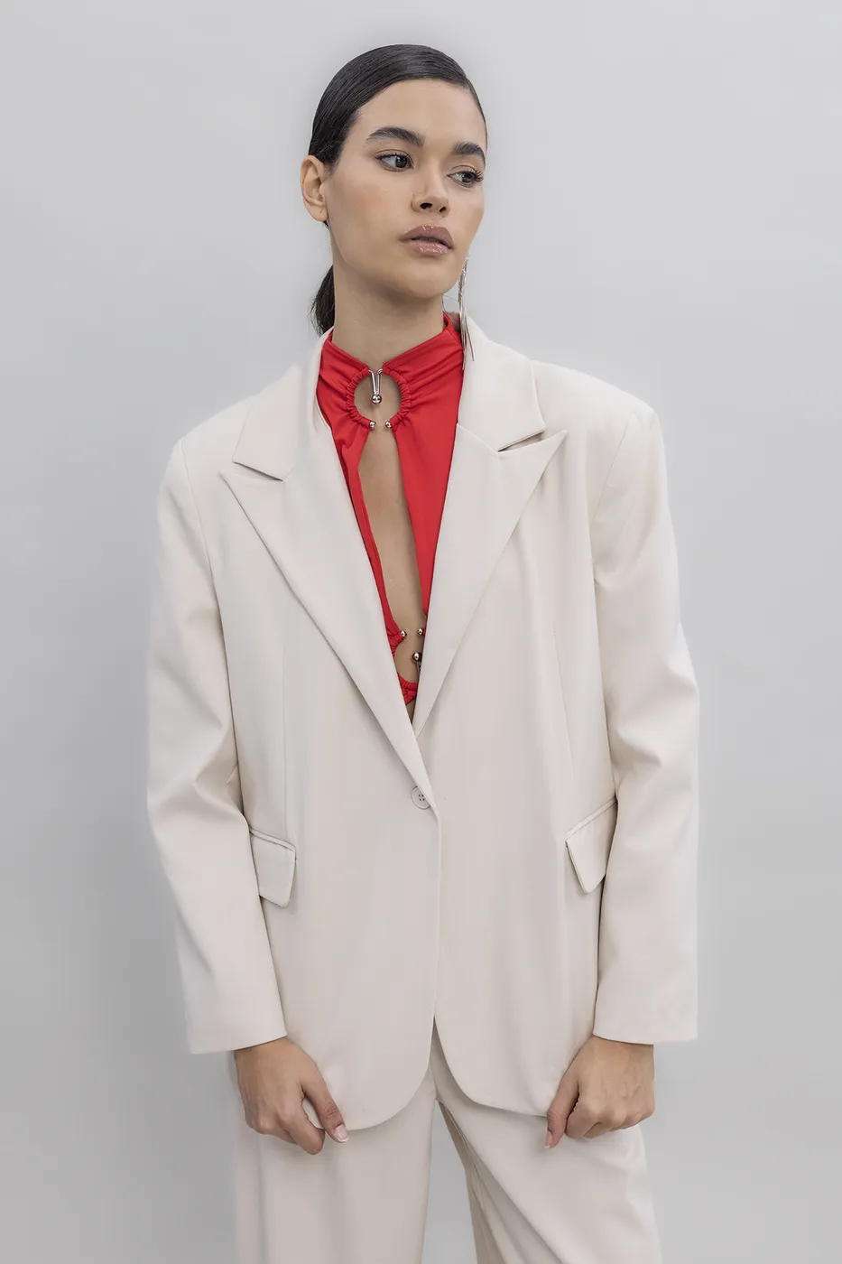 Bayan Krem Blazer Ceket