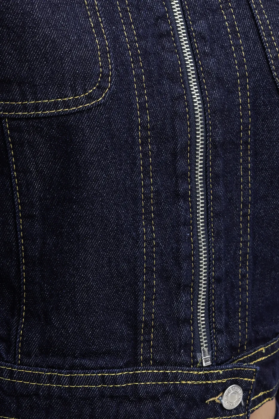 Bayan Lacivert Kontrast Dikiş Detaylı Crop Denim Mont