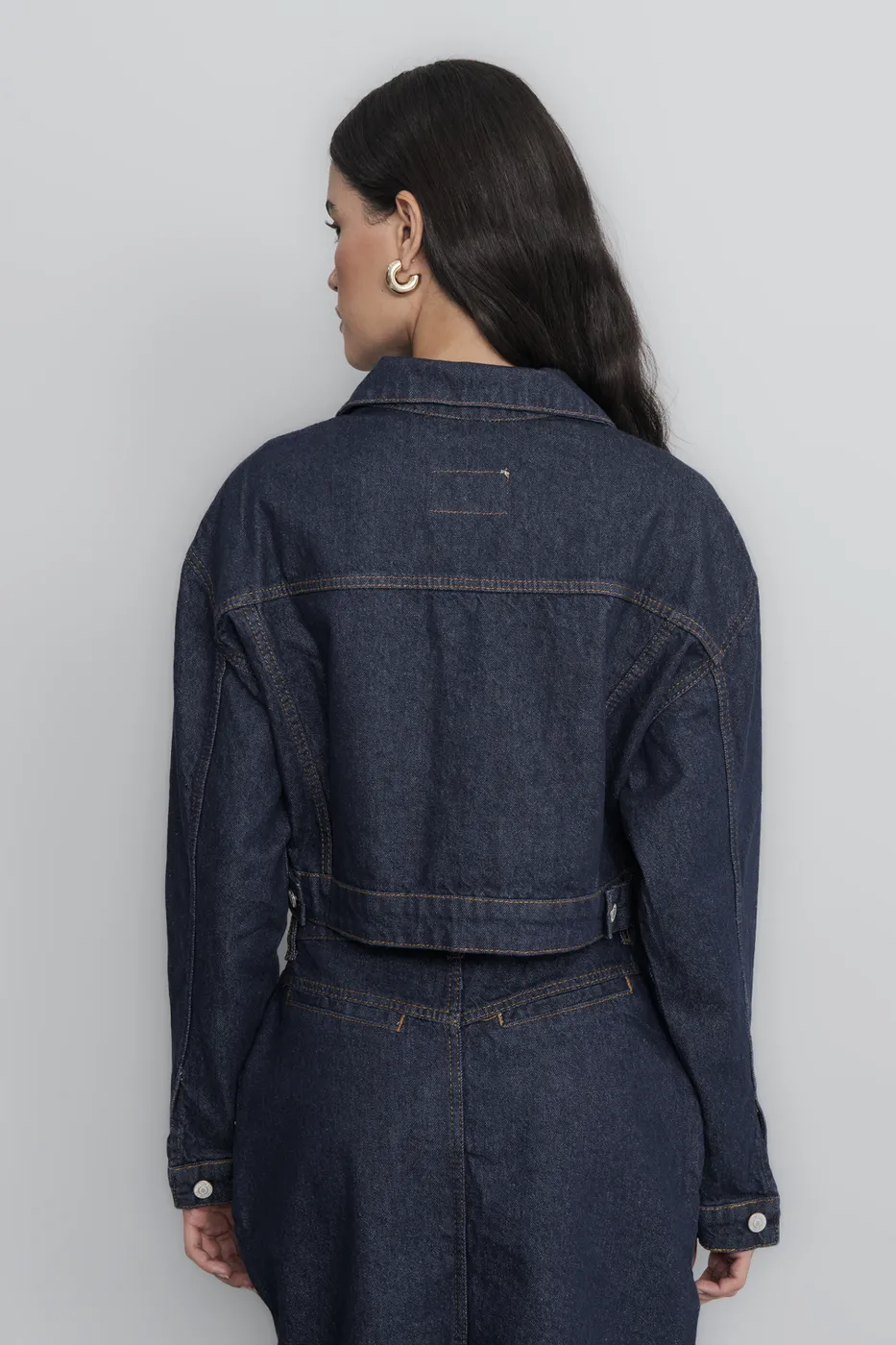Bayan Lacivert Cep Detaylı Crop Denim Mont