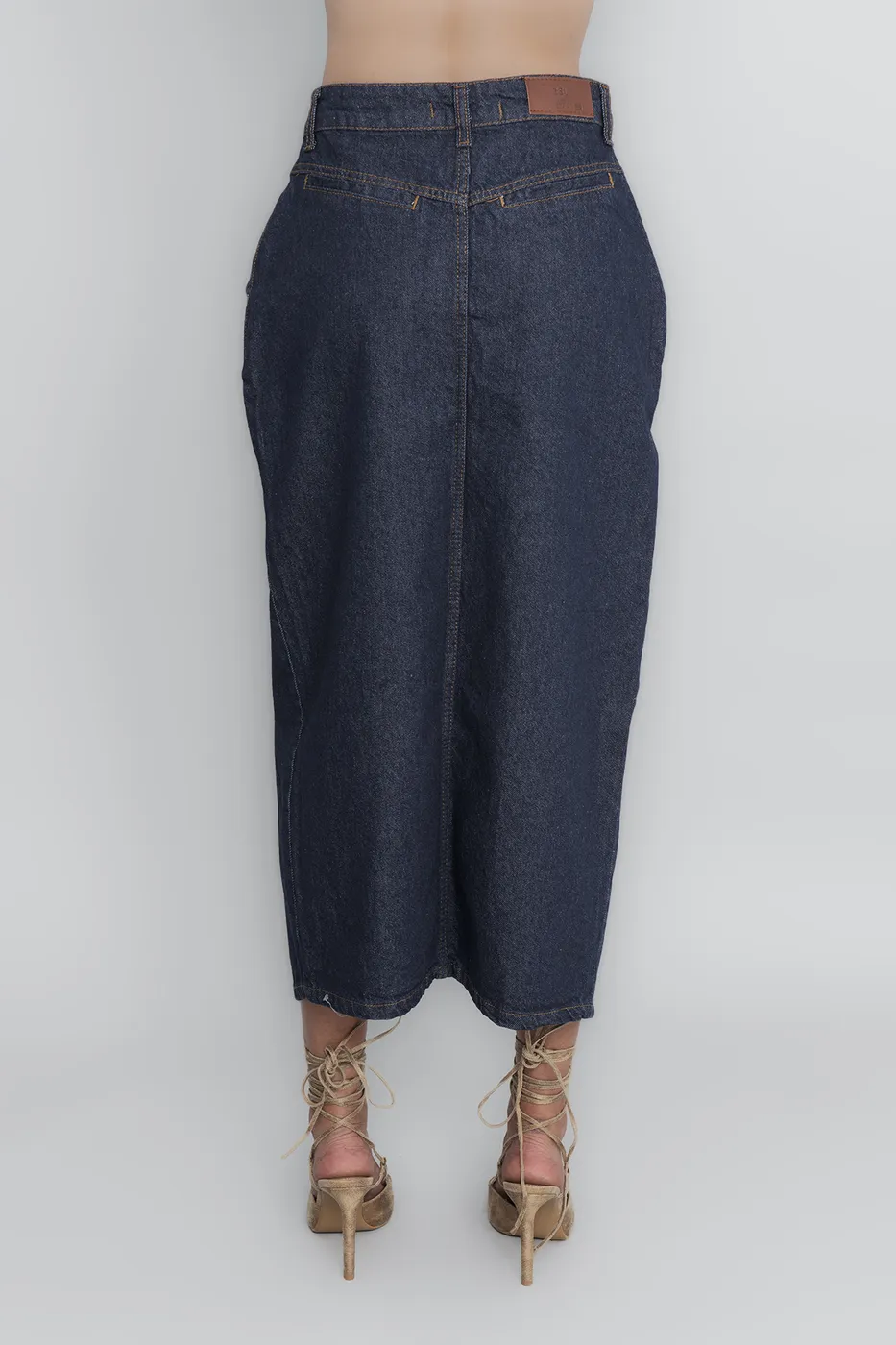 Bayan Lacivert Midi Denim Kalem Etek