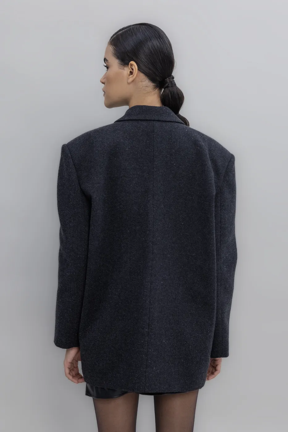 Bayan Siyah Yün Karışım Kruvaze Blazer Ceket