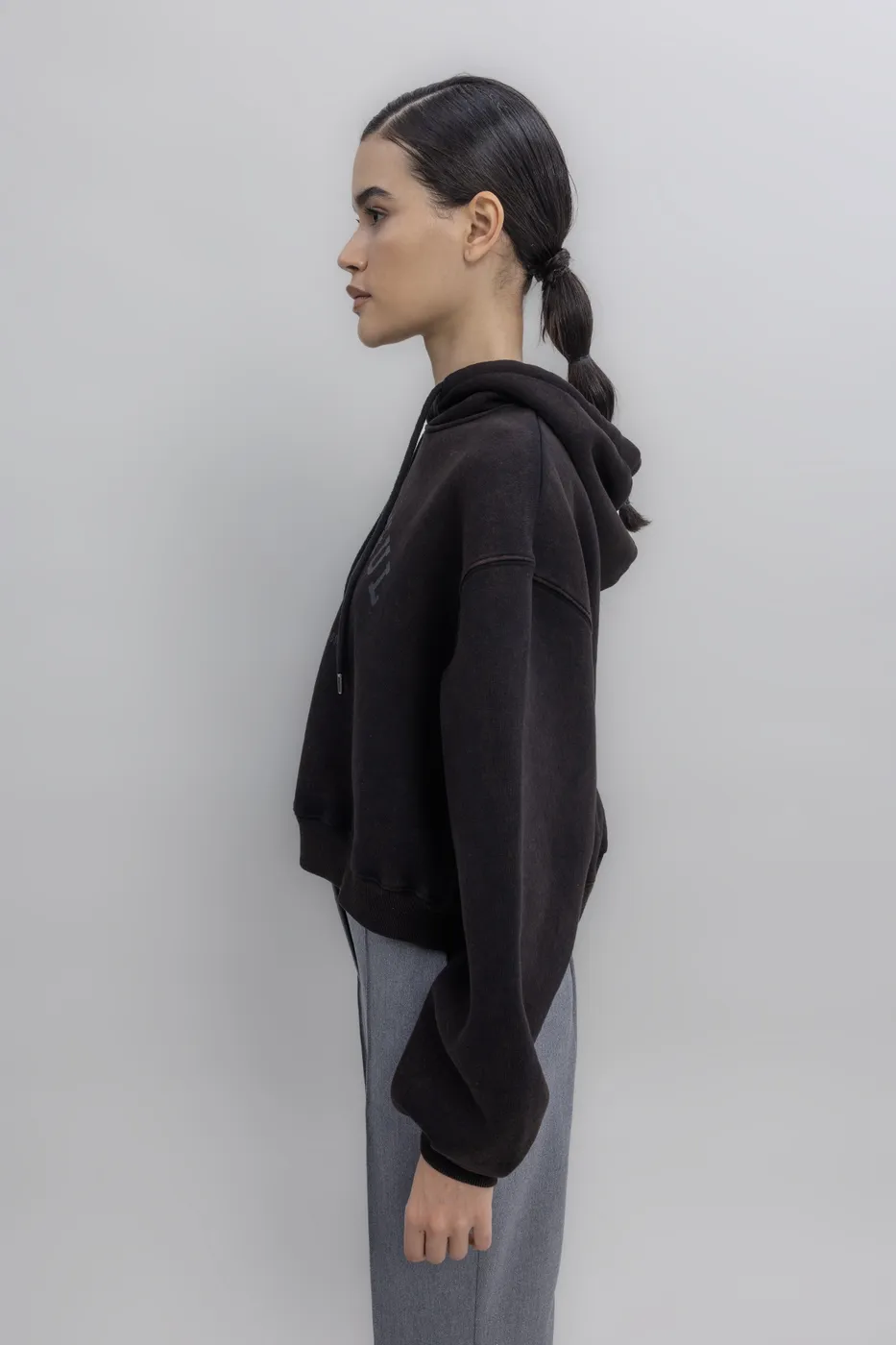 Bayan Kahverengi Kapüşon Baskı Detaylı Şardonlu Sweatshirt