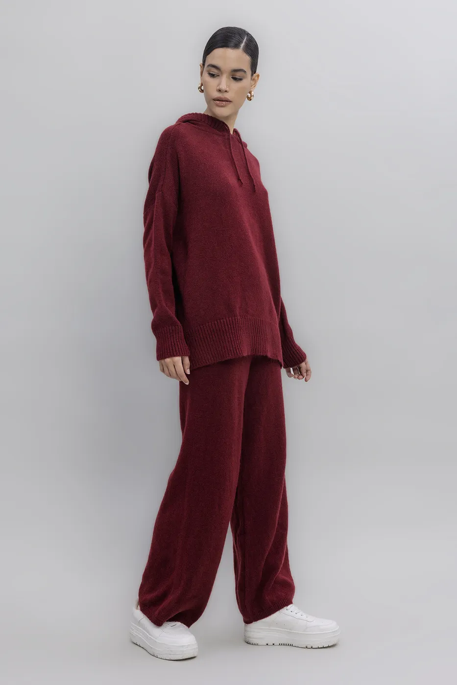 Bayan Bordo Triko Bol Pantolon