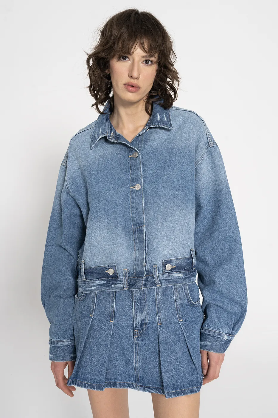 Bayan Mavi Yıpratmalı Denim Mont
