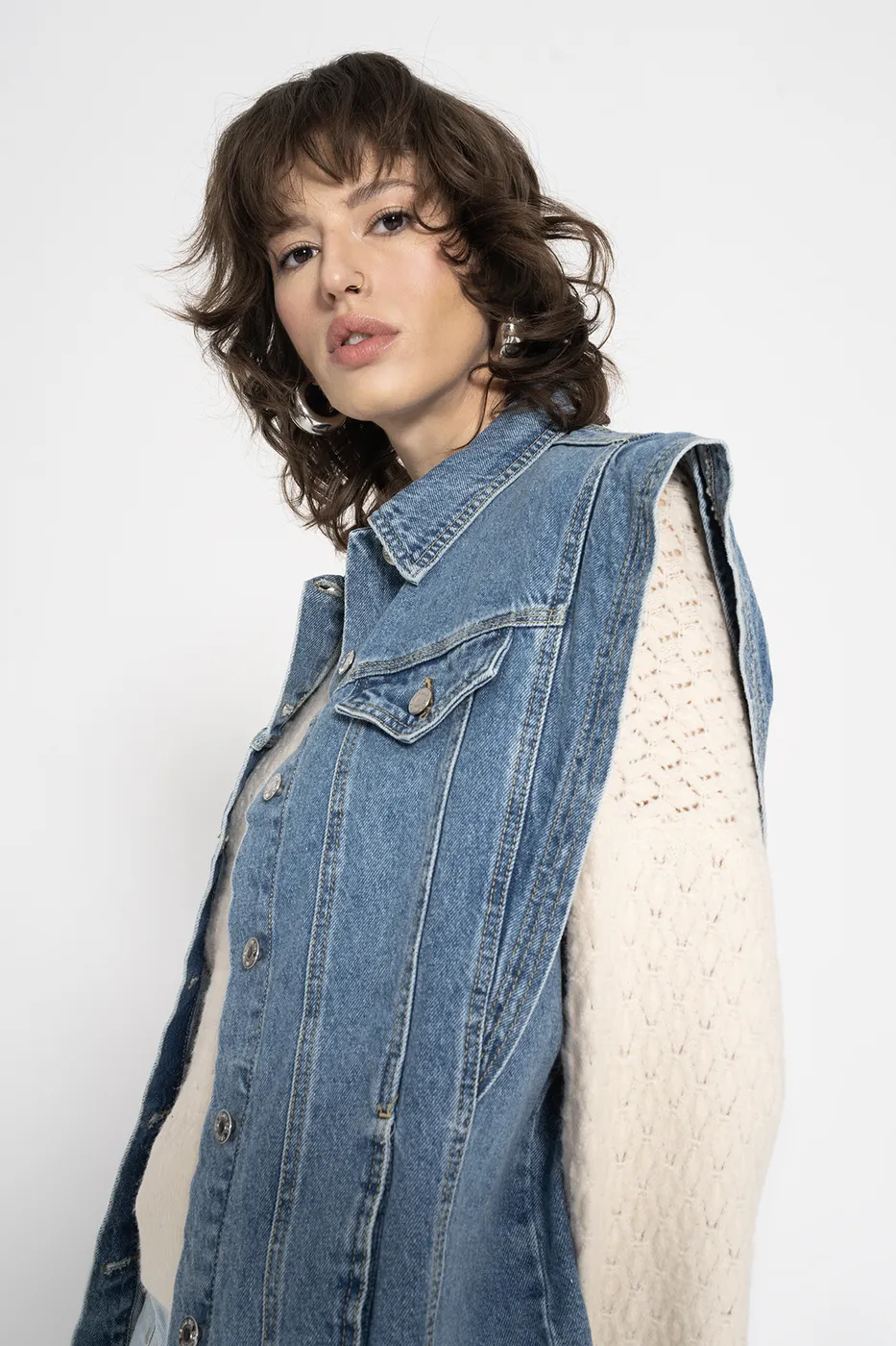 Bayan Mavi Denim Yelek