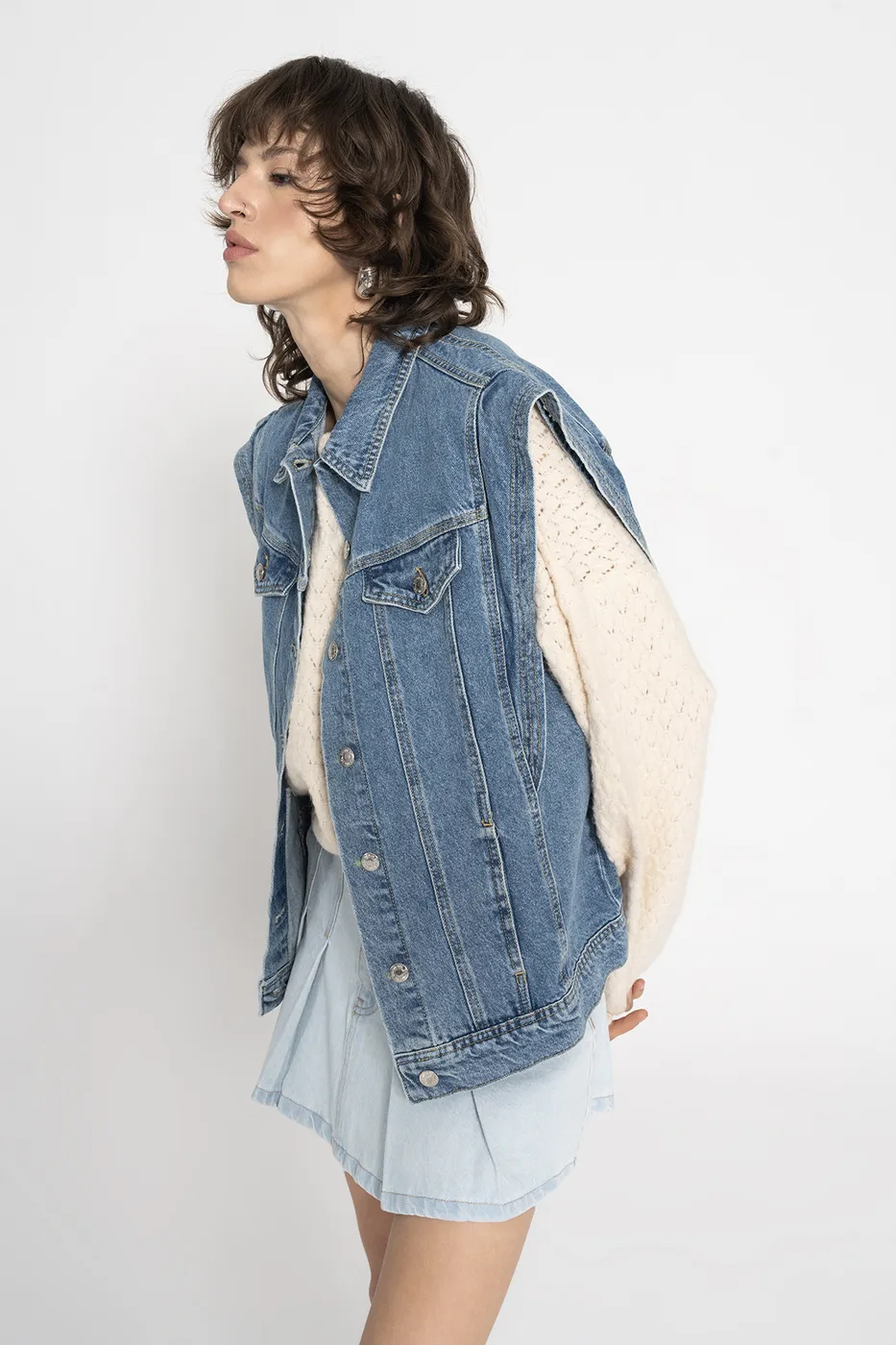 Bayan Mavi Denim Yelek