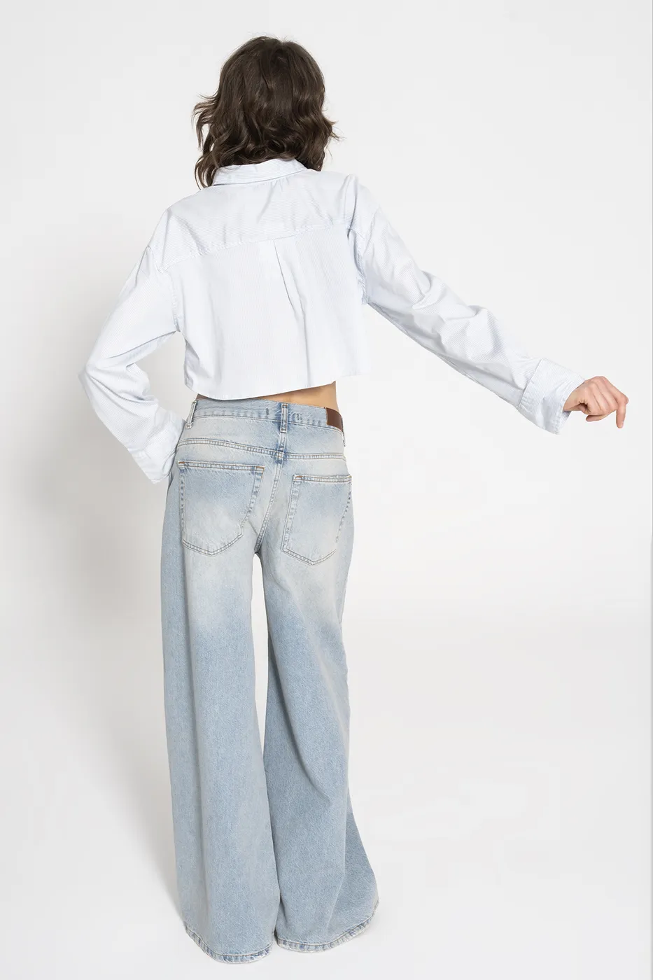 Bayan Mavi Düşük Bel Bol Denim Pantolon