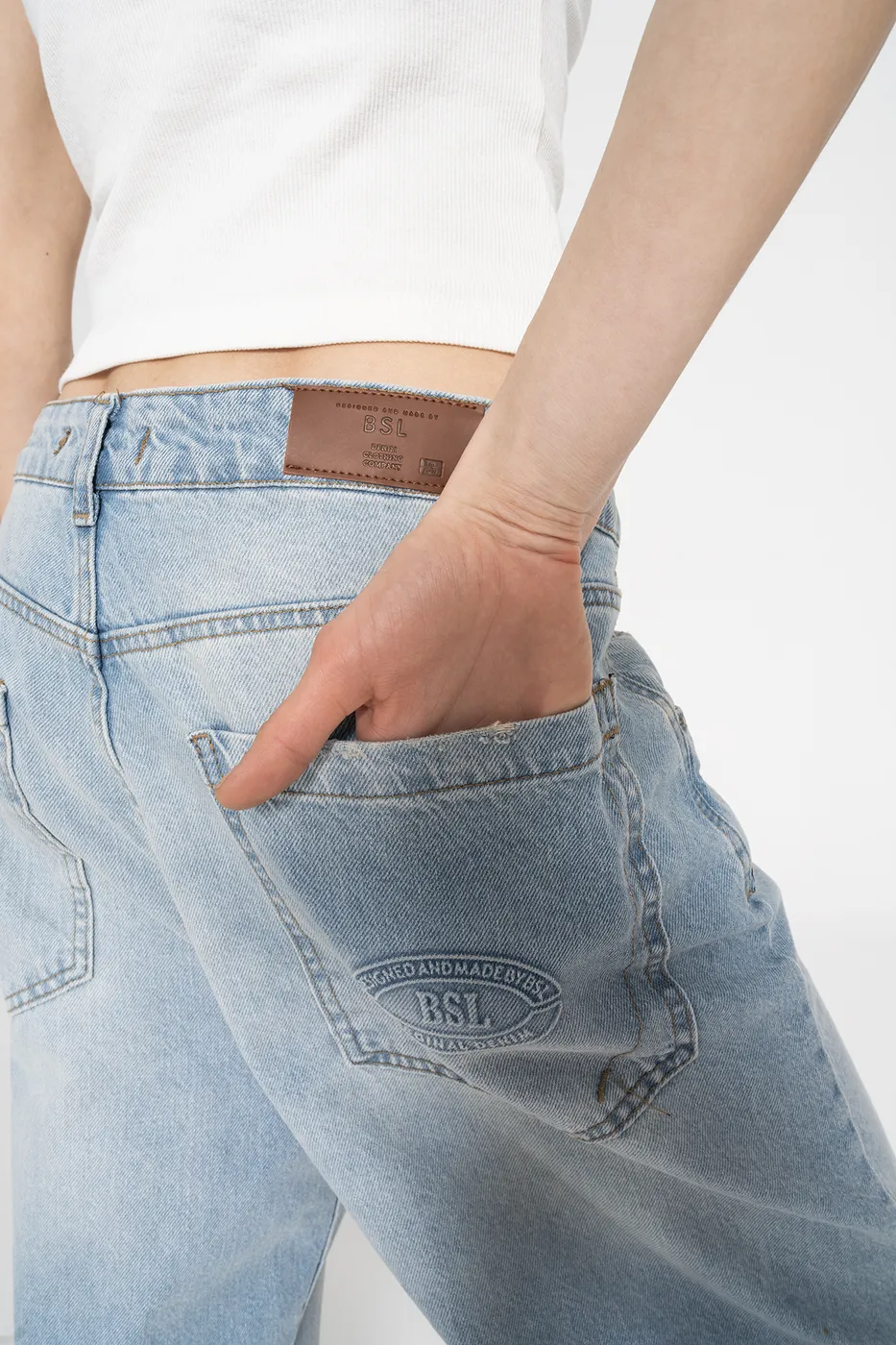 Bayan Mavi Orta Bel Bol Denim Pantolon
