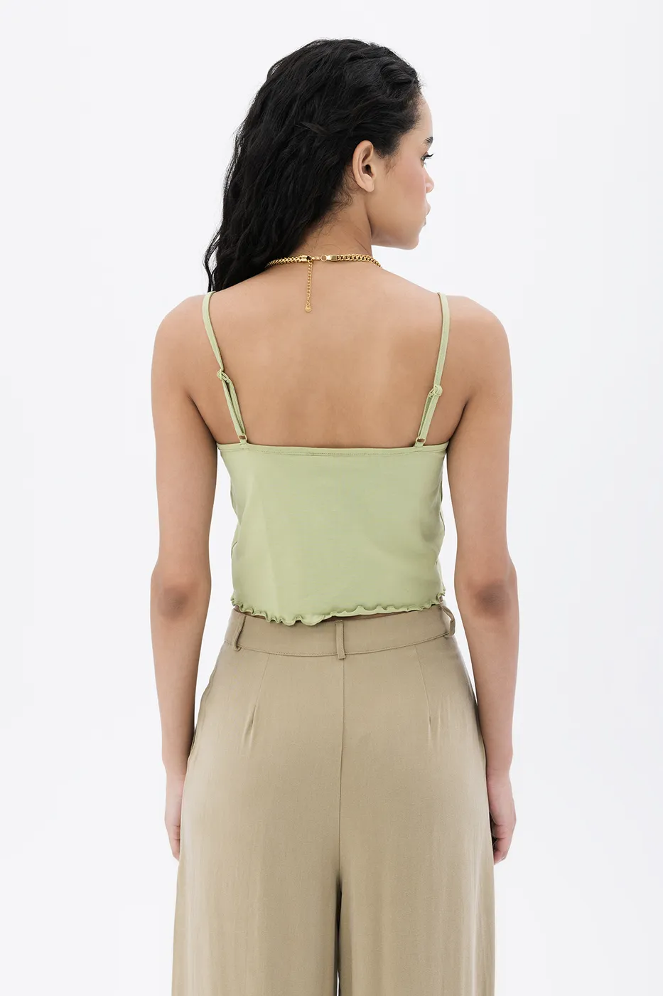 Bayan Yeşil Askılı Crop Bluz