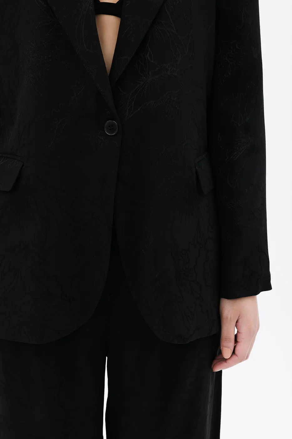 Bayan Siyah Saten Blazer Ceket