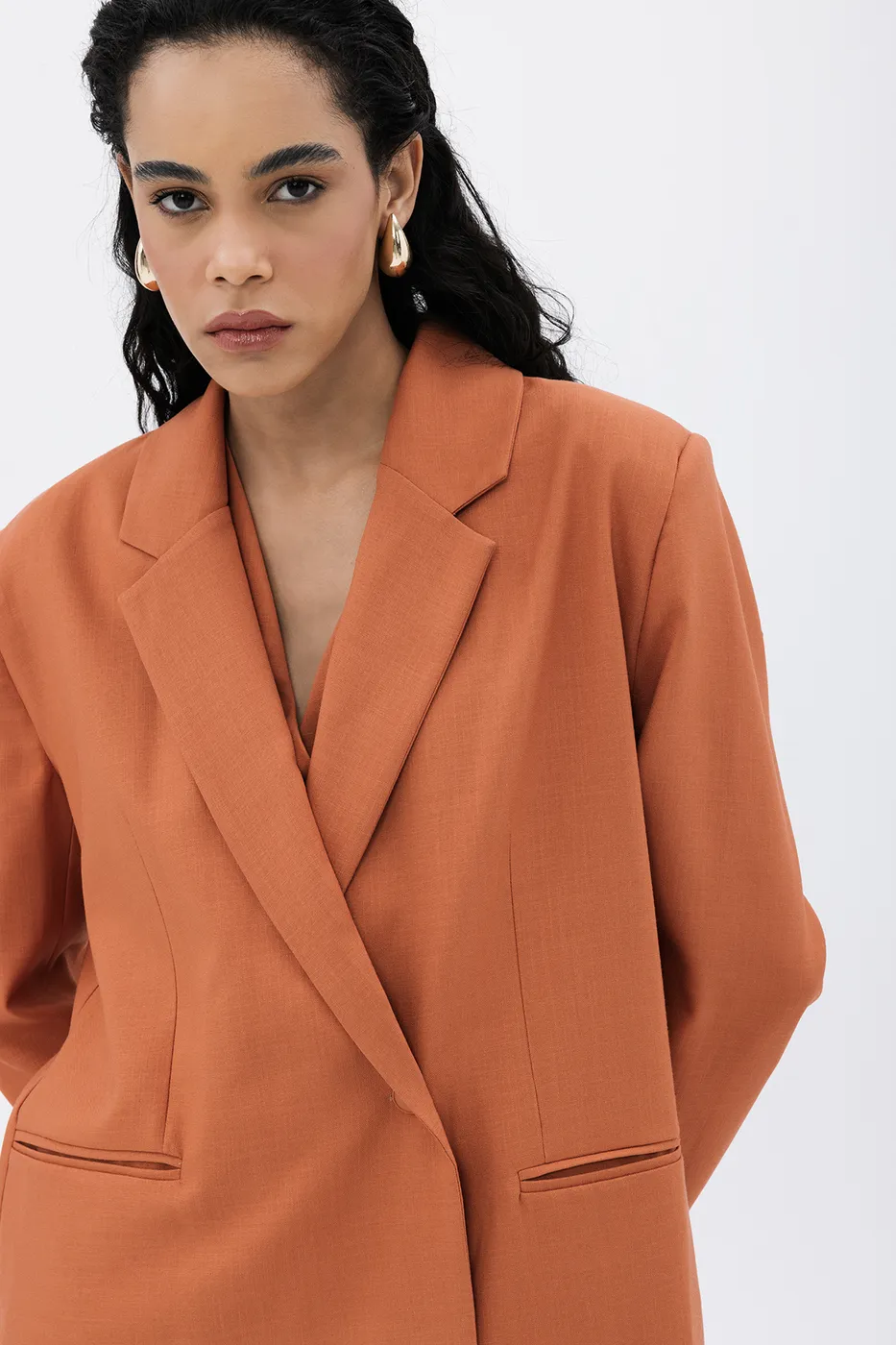 Bayan Tarçın Tek Düğmeli Blazer Ceket
