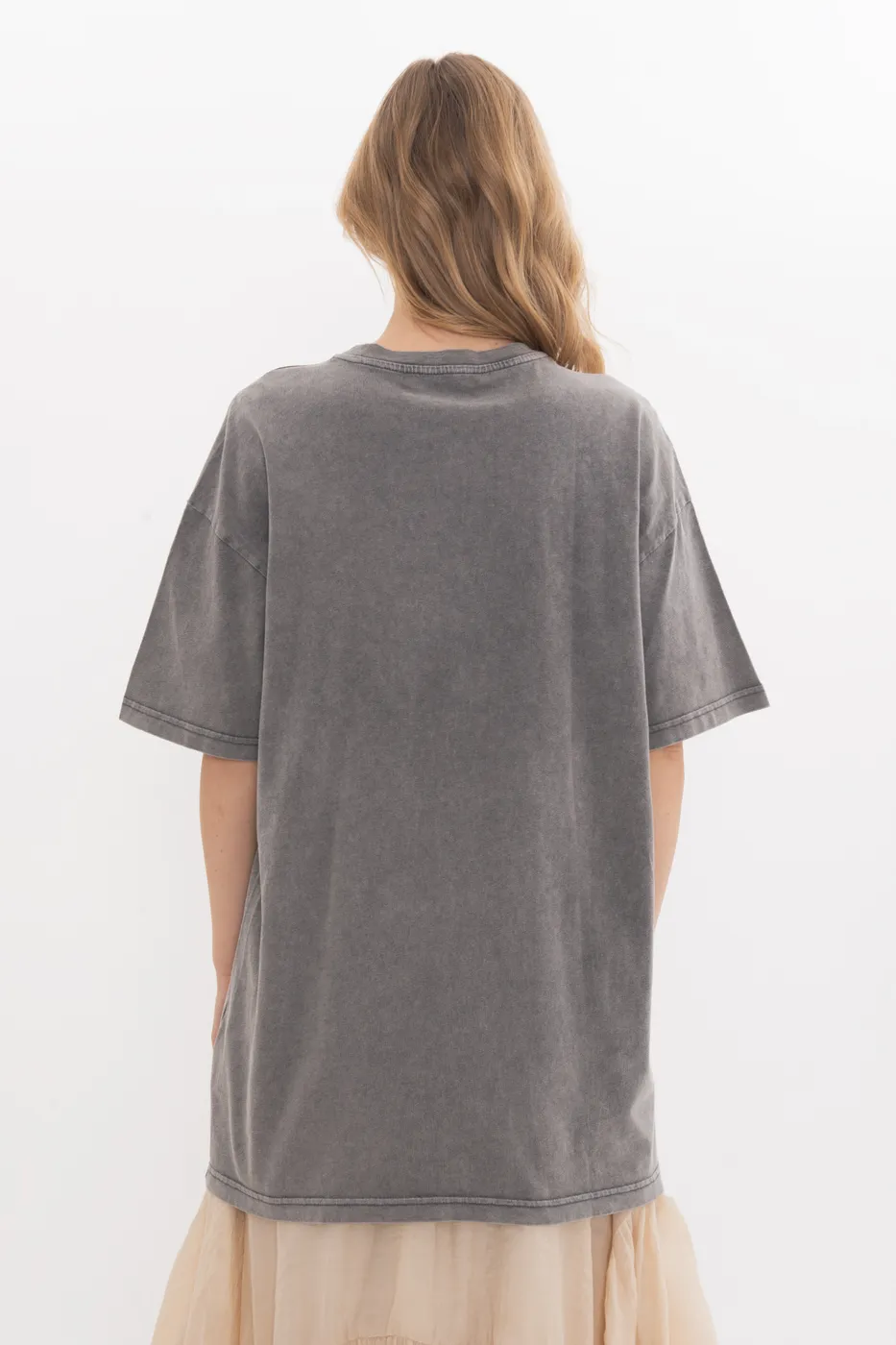 Bayan Antrasit Oversize Baskılı Tshirt