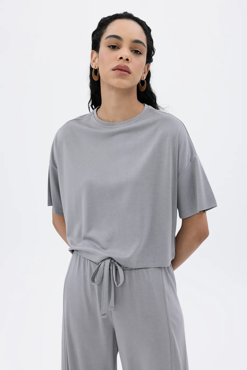 Bayan Gri Basic Tshirt