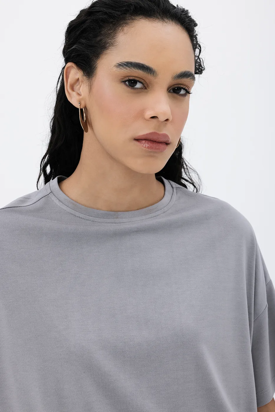 Bayan Gri Basic Tshirt