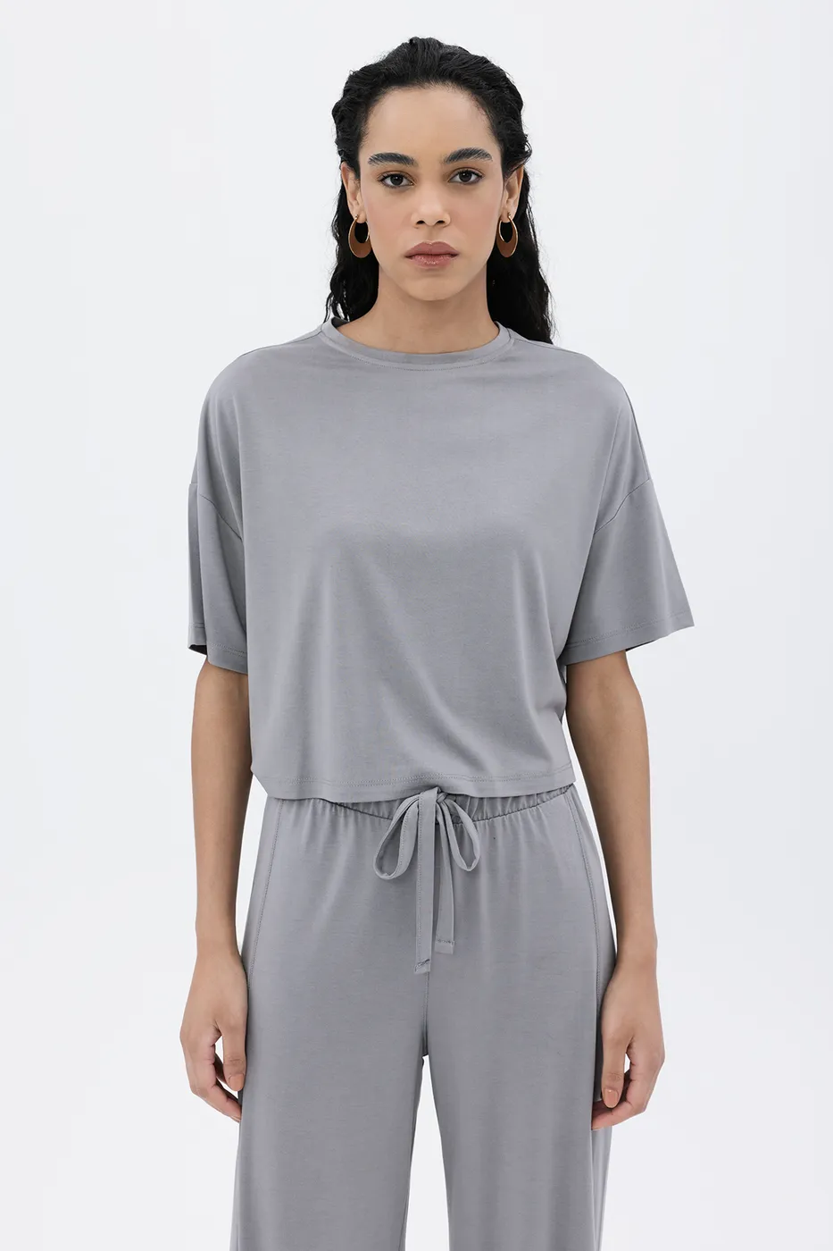 Bayan Gri Basic Tshirt