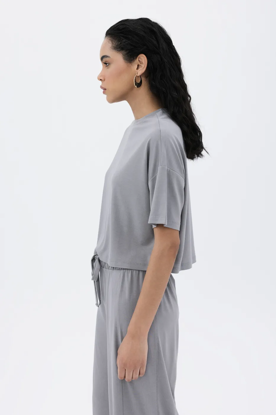 Bayan Gri Basic Tshirt