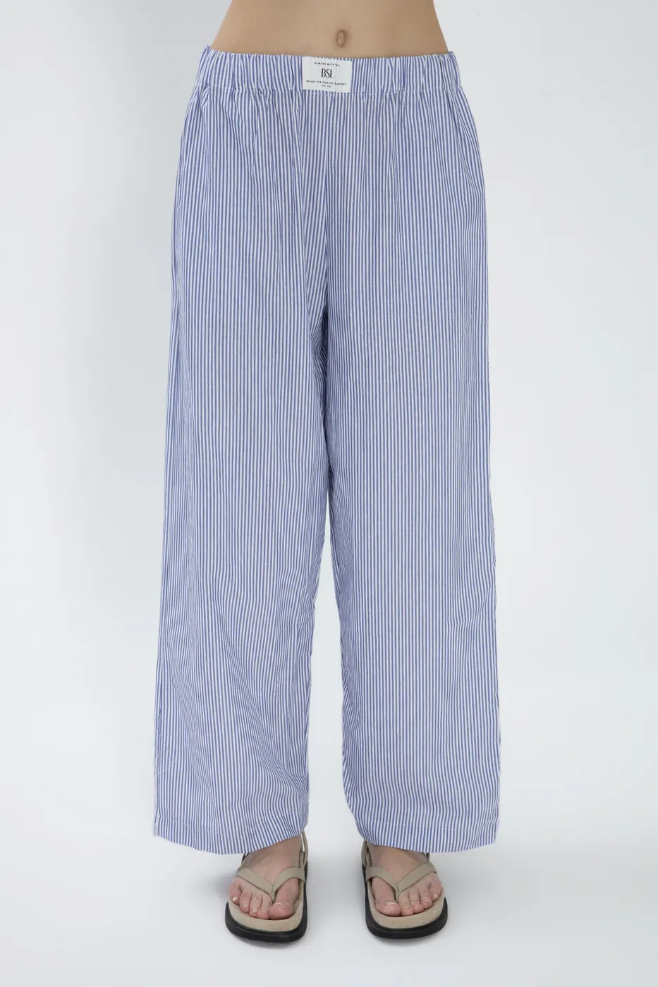 Bayan Mavi Çizgili Poplin Pantolon