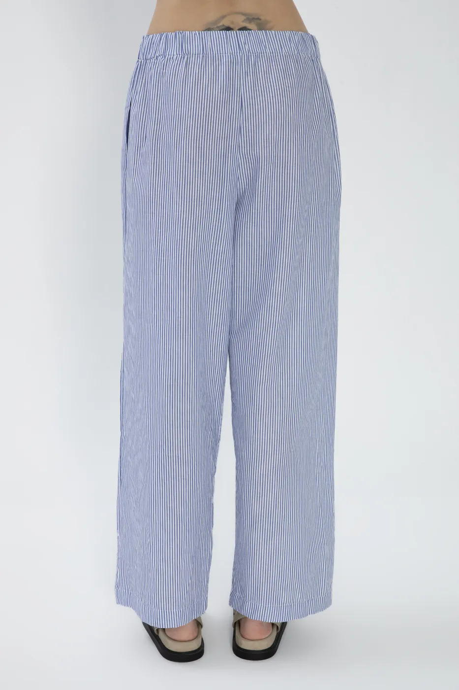 Bayan Mavi Çizgili Poplin Pantolon