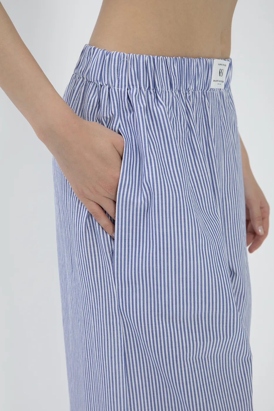 Bayan Mavi Çizgili Poplin Pantolon
