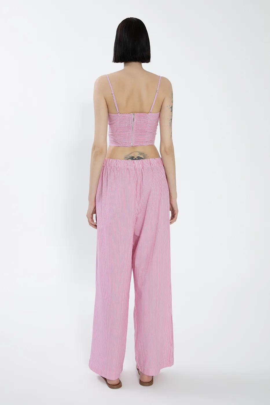 Bayan Pembe Çizgili Poplin Pantolon