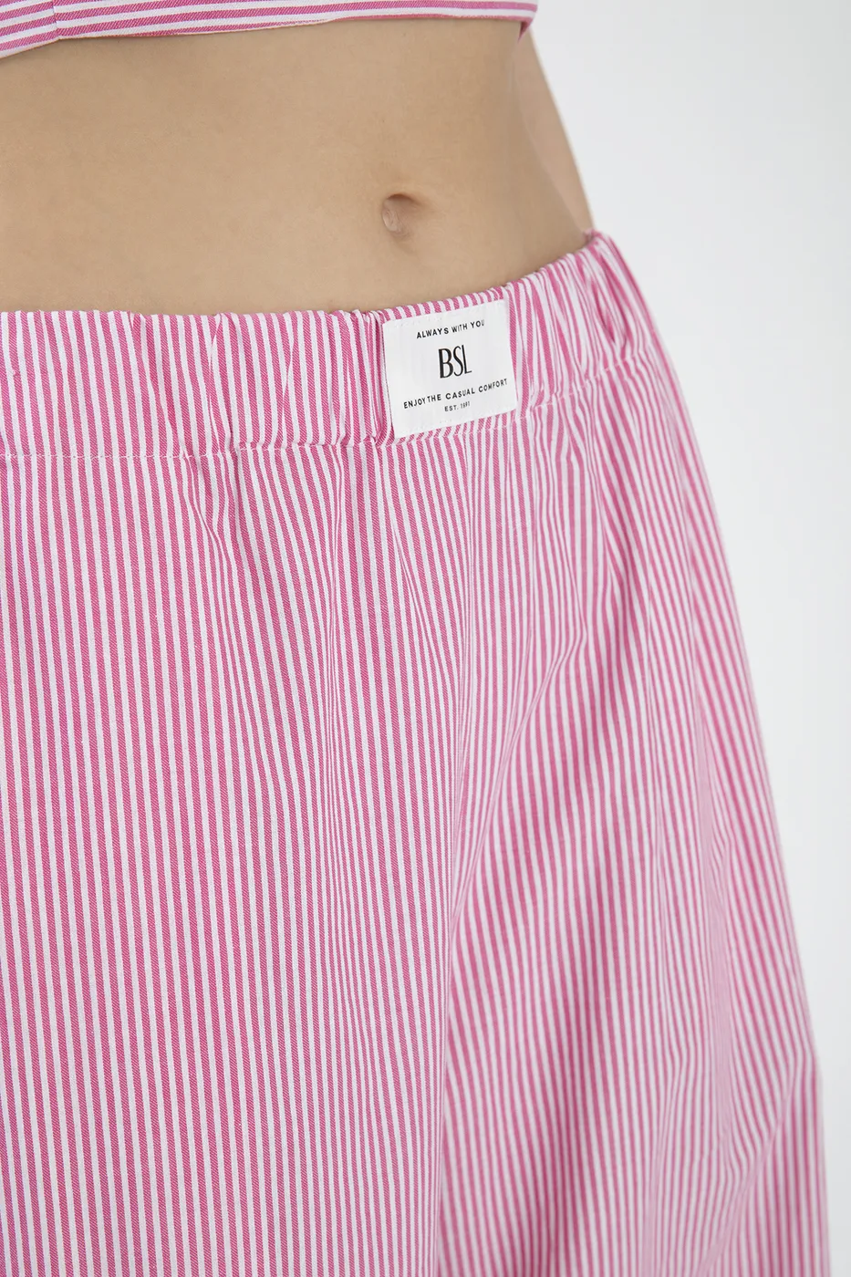 Bayan Pembe Çizgili Poplin Pantolon
