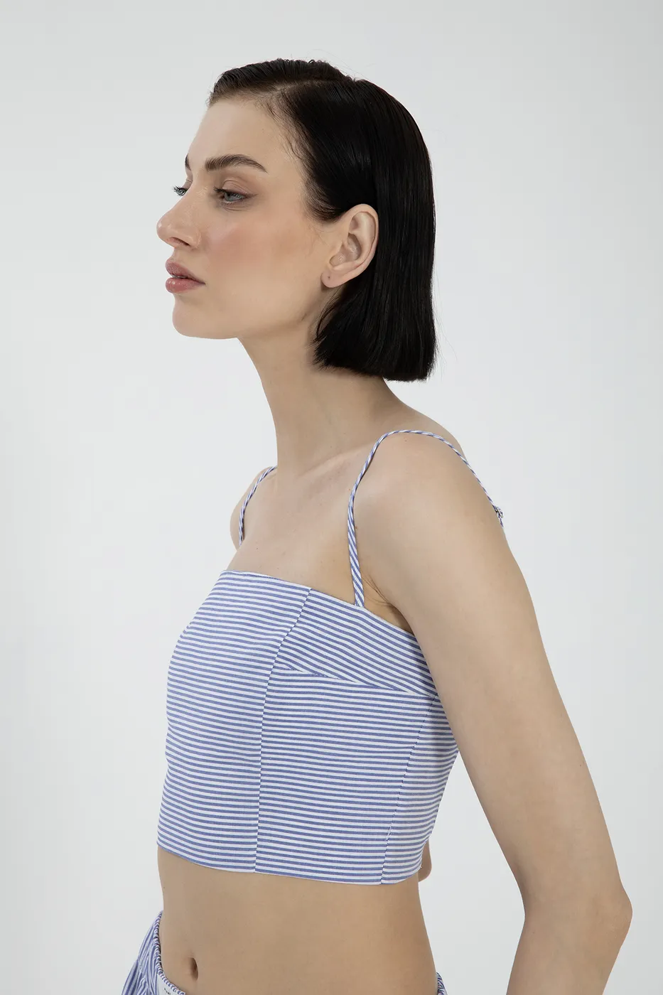 Bayan Mavi Oversize Çizgili Poplin Gömlek