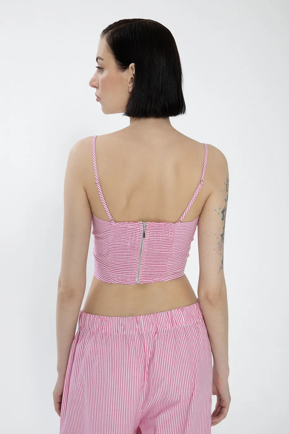 Bayan Pembe Çizgili Poplin Askılı Bustiyer