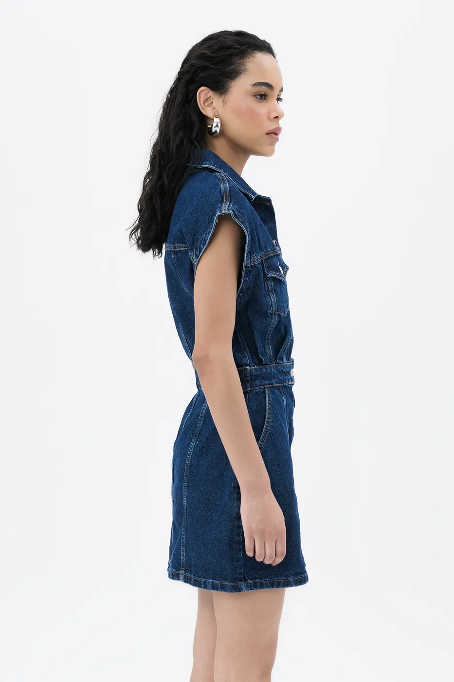 Bayan Lacivert Denim Mini Elbise
