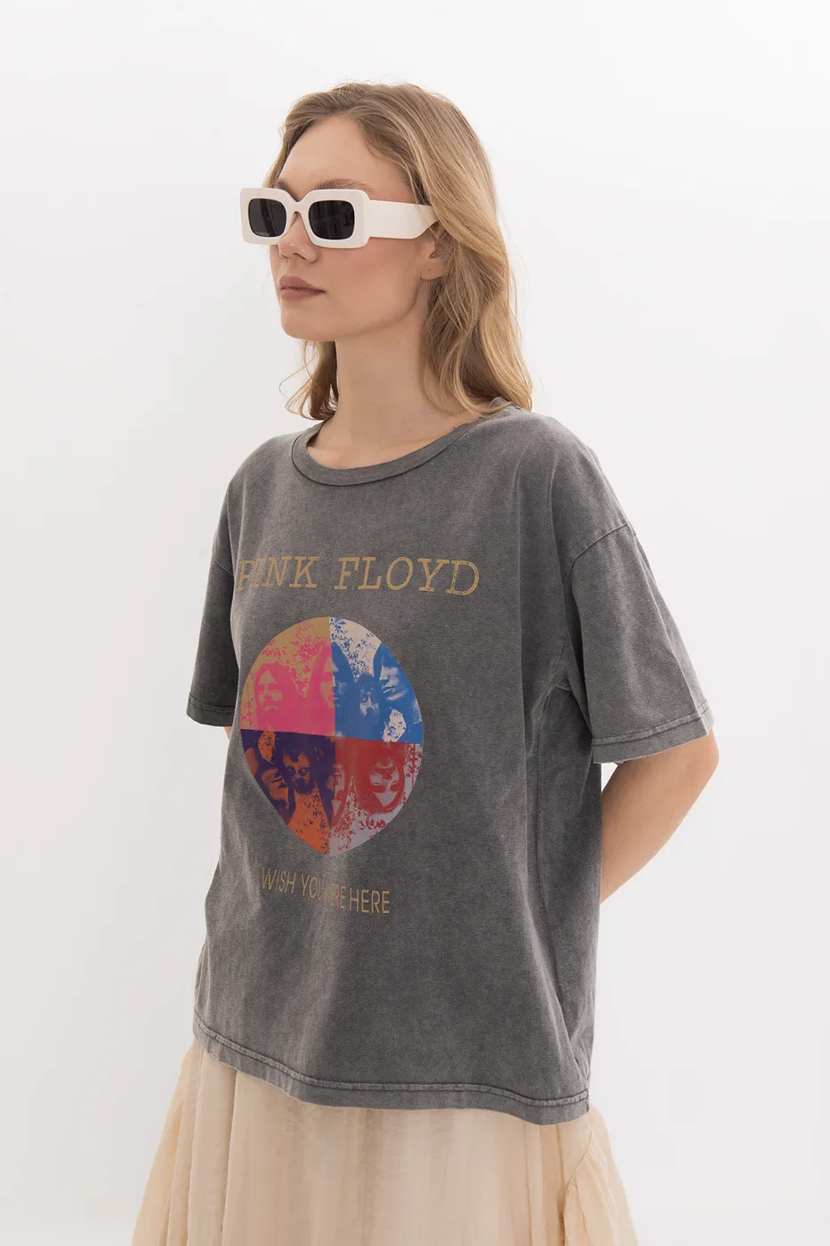Bayan Antrasit Baskılı Basic Tshirt