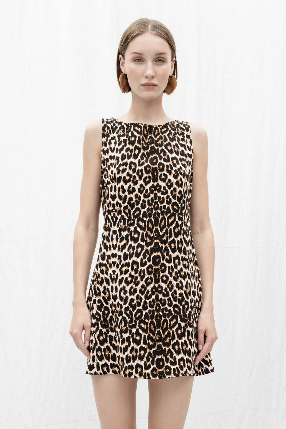 Bayan Ekru Leopar Desenli Mini Elbise