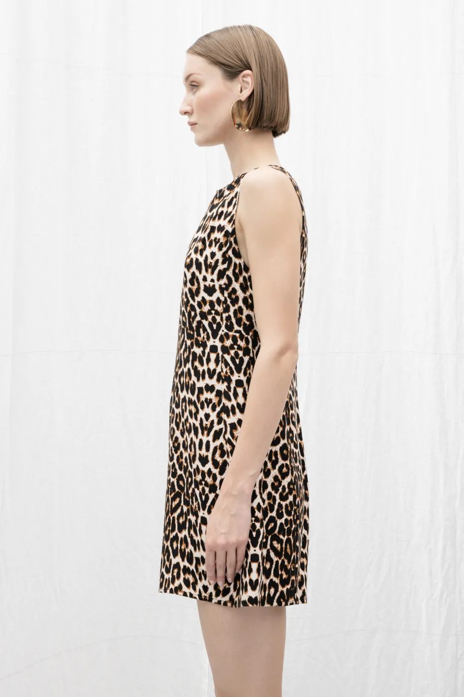 Bayan Ekru Leopar Desenli Mini Elbise