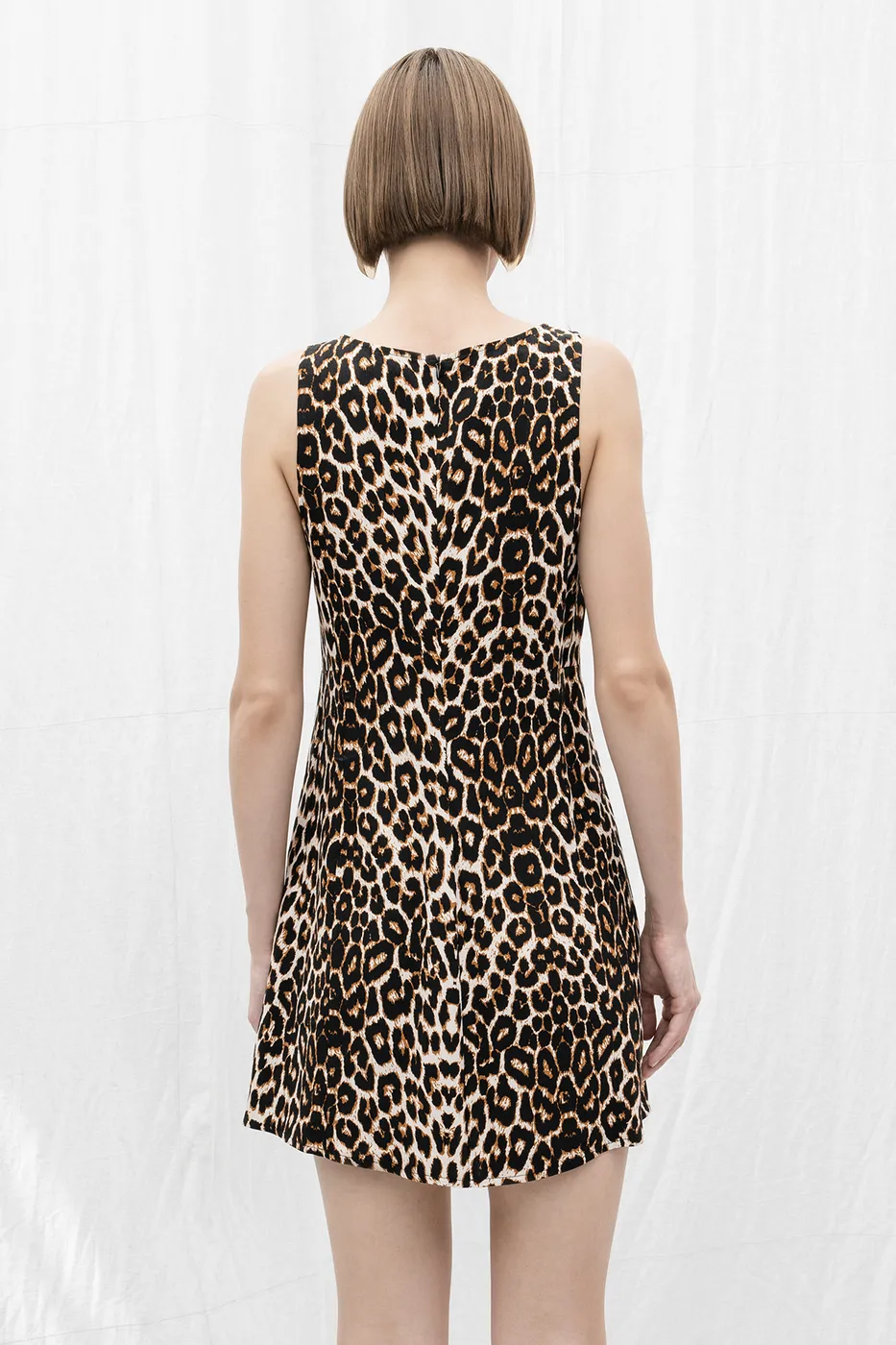 Bayan Ekru Leopar Desenli Mini Elbise