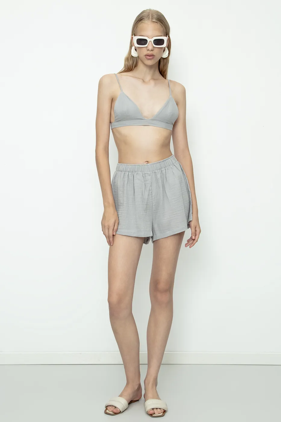 Bayan Gri %100 Cotton Müslin Mini Şort