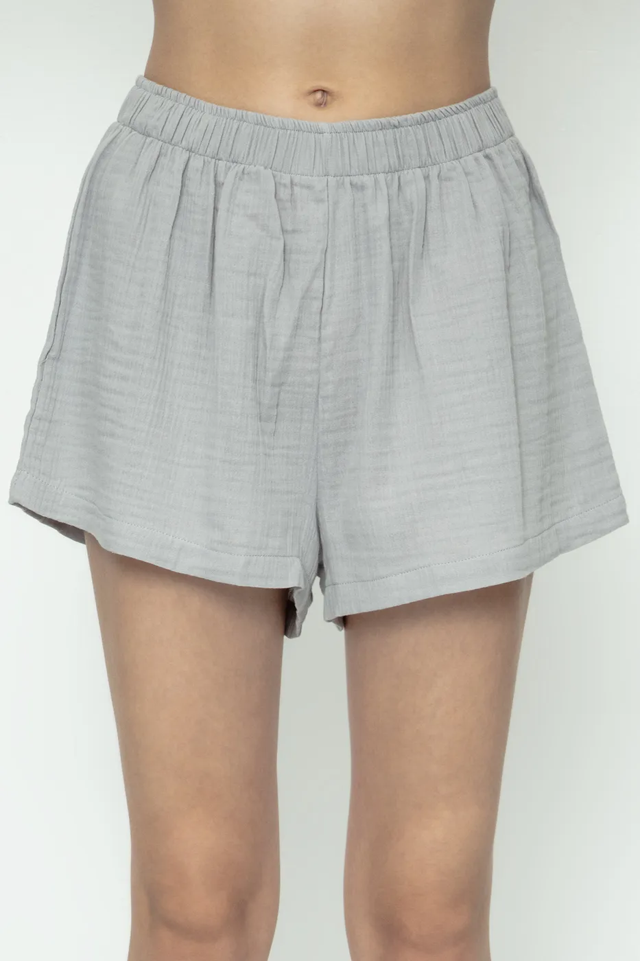 Bayan Gri %100 Cotton Müslin Mini Şort
