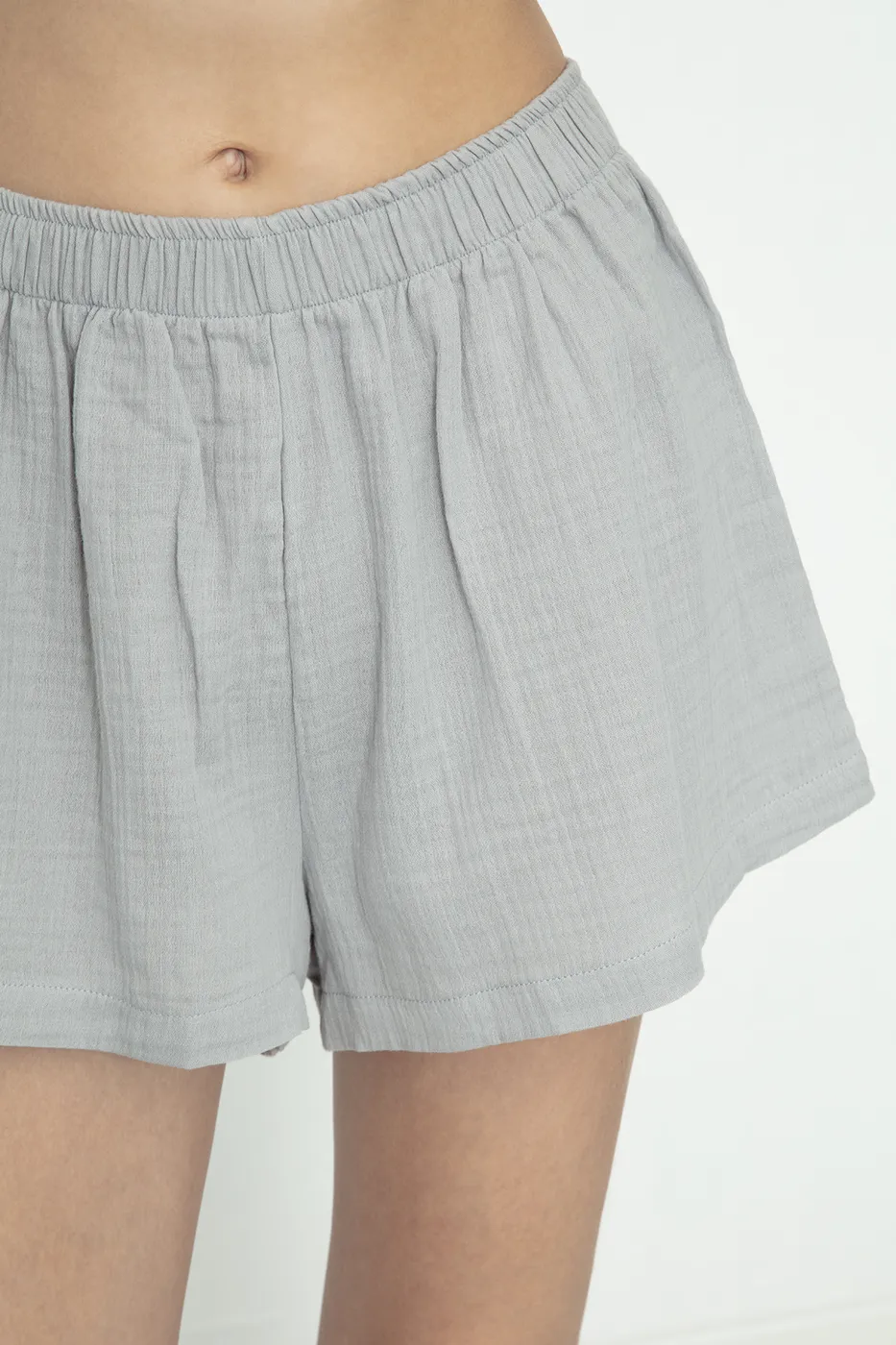 Bayan Gri %100 Cotton Müslin Mini Şort