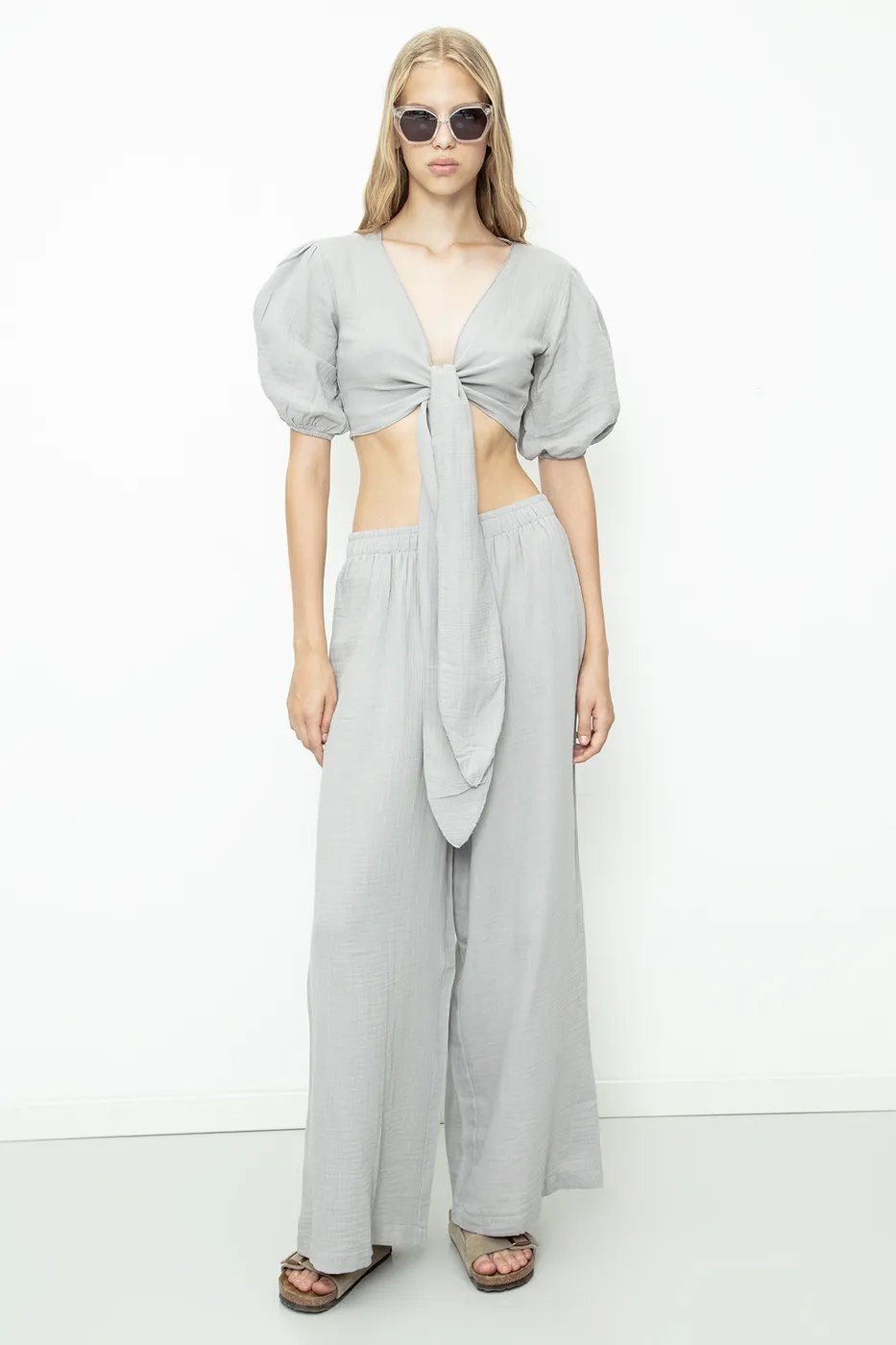 Bayan Gri %100 Cotton Bol Paça Oversize Pantolon