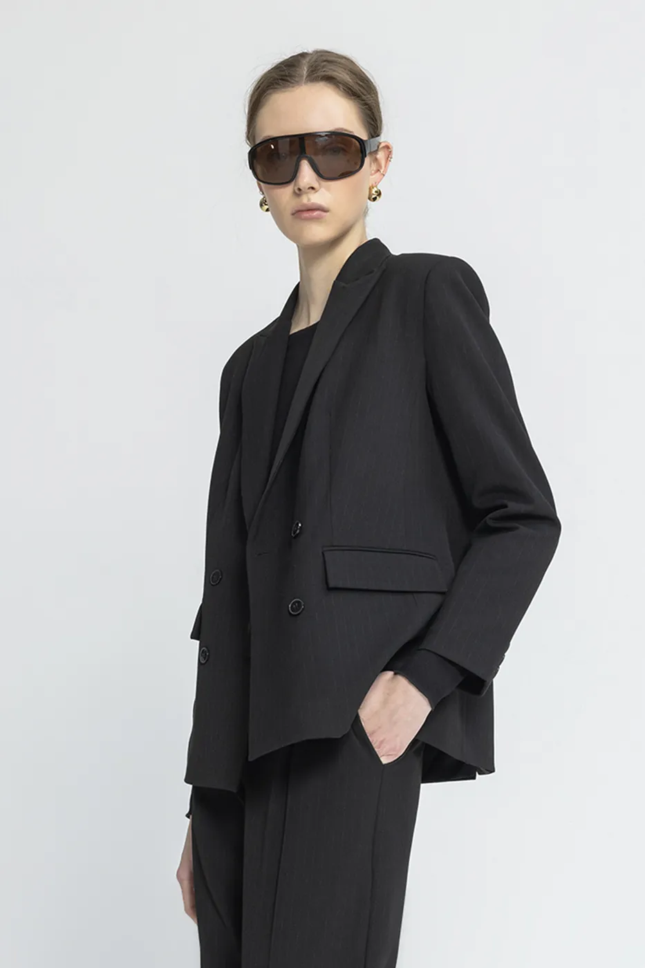 Bayan Siyah Kruvaze Blazer Ceket