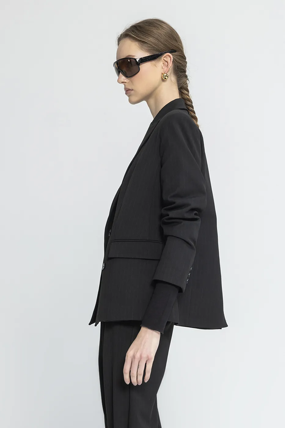 Bayan Siyah Kruvaze Blazer Ceket