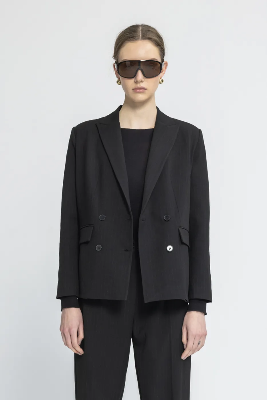 Bayan Siyah Kruvaze Blazer Ceket