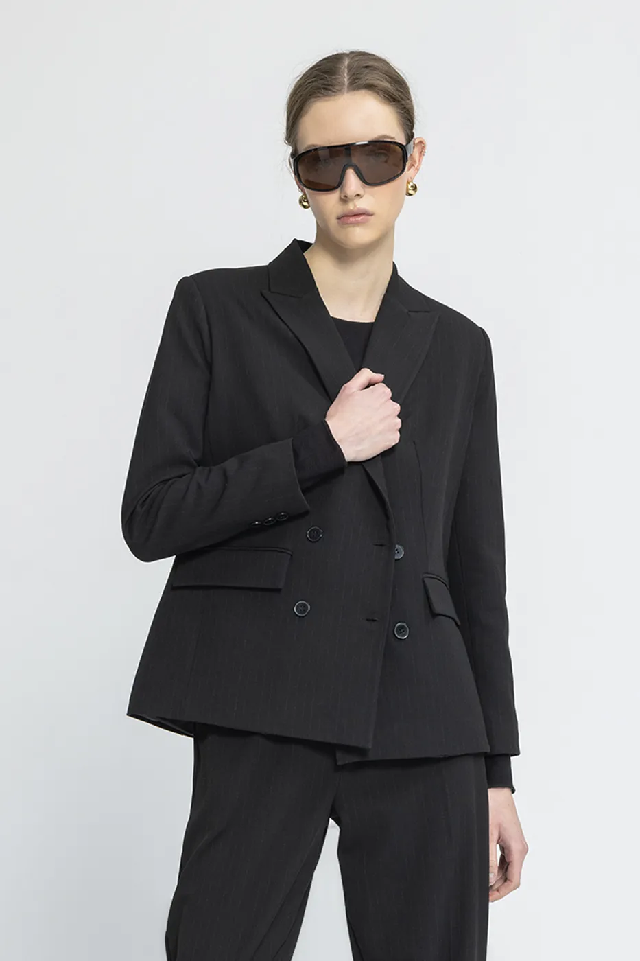 Bayan Siyah Kruvaze Blazer Ceket
