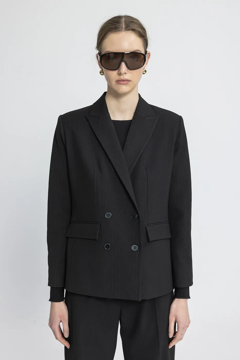 Bayan Siyah Kruvaze Blazer Ceket